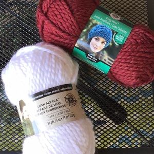 2 yarn skeins. Cozy wool Merlot & Lush Alpaca Wht